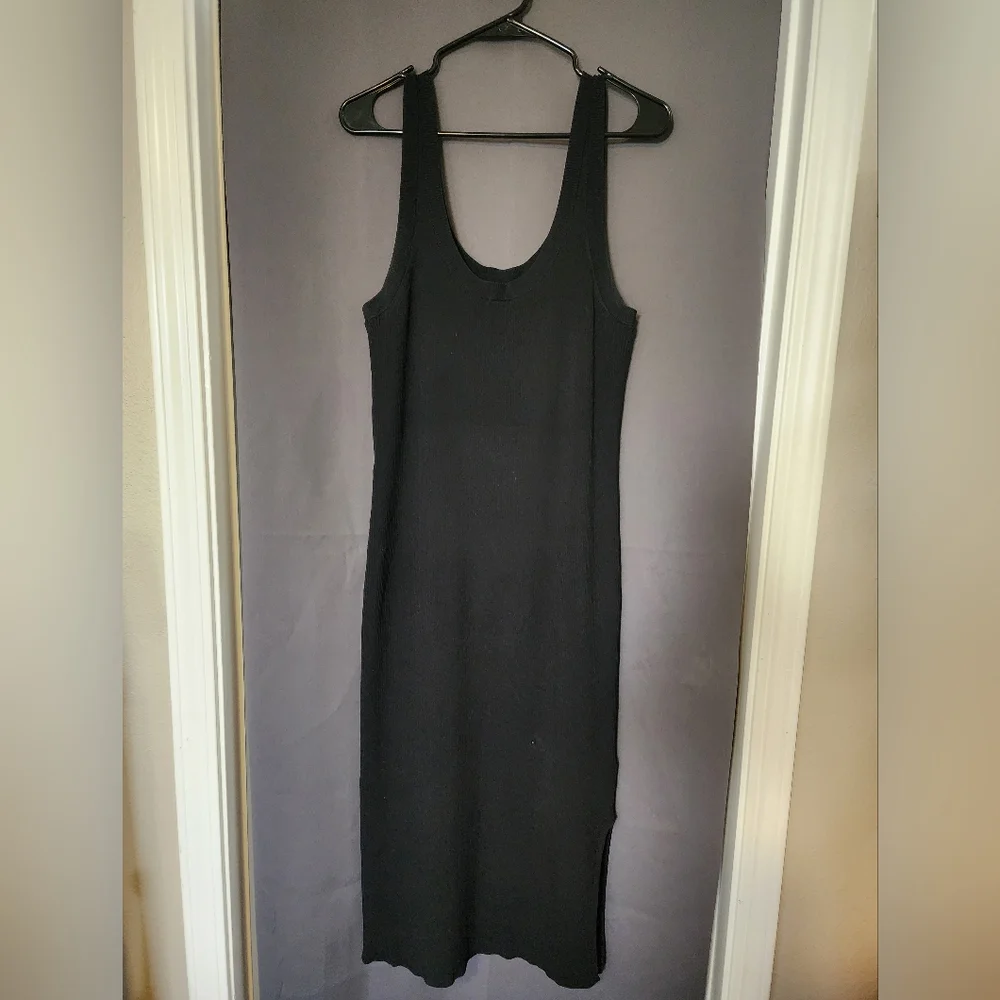 The Drop Dress, Women's Large Black The Drop Ribbed Midi Tank Dress - Picture 1 of 7